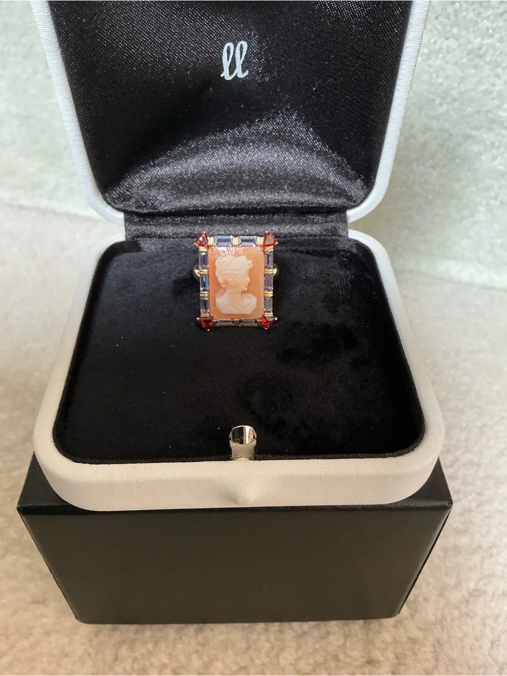 STUNNING DESIGNER FRANCESCA VILLA VINTAGE 18K GOLD LOLITE AND RHODOLITE RING